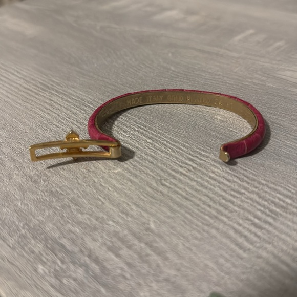 Vtg 24k Gold Plated Italy Purple Python pink Leather Lily Hook Bracelet - Picture 10 of 10